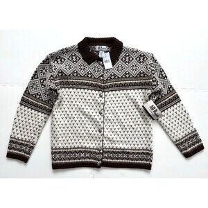 NWT Vtg ALL POINTS Womens Fairisle Cardigan Sweater Nordic Angora - Size M Brown